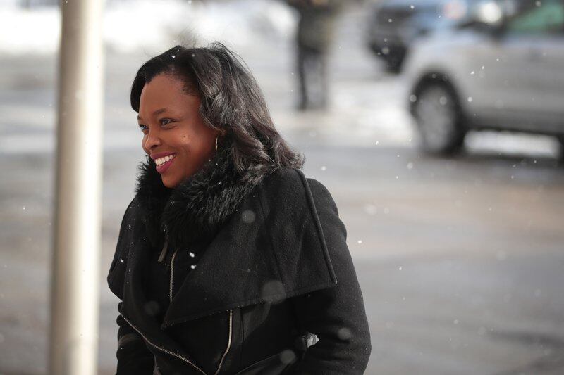 Chicago schools CEO Janice Jackson visits William H. Brown School of Technology as student begin returning to in-person instruction on February 11, 2021 in Chicago, Illinois.