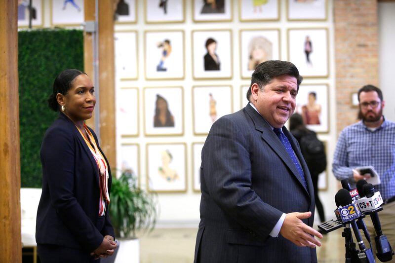J.B. Pritzker spoke to Chicago high school students in October alongside his running mate, Lieutenant Governor candidate Juliana Stratton.