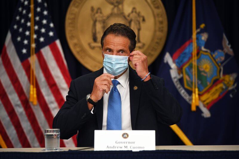 Gov. Andrew Cuomo holds a coronavirus briefing in New York City in August.