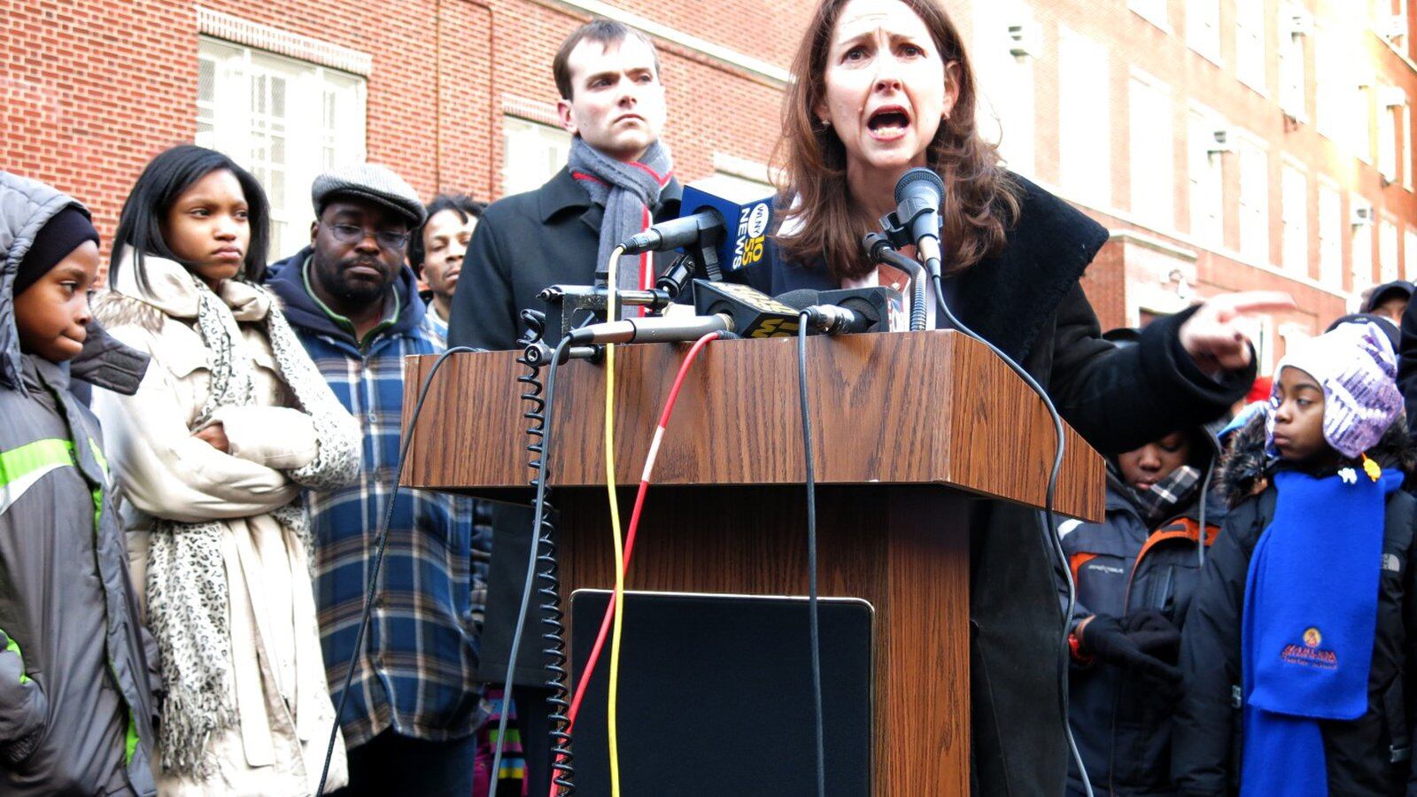 demy CEO Eva Moskowitz railed against the city's decision to cancel three previously approved co-locations involving Success schools during a press conference Thursday outside of Success Academy Harlem 4.
