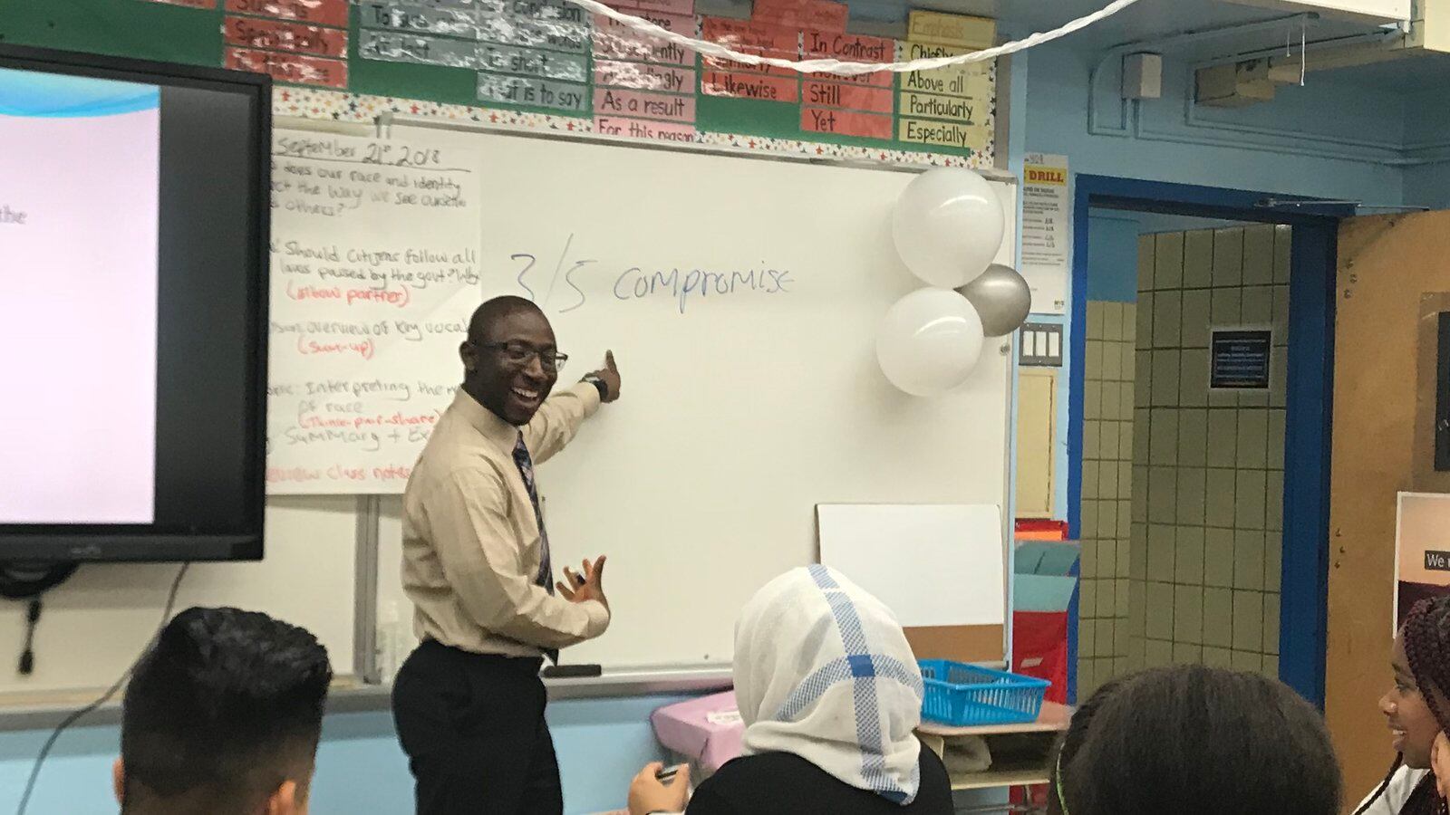 Alhassan Susso, New York's Teacher of the Year, leads a class discussion in his Bronx classroom.