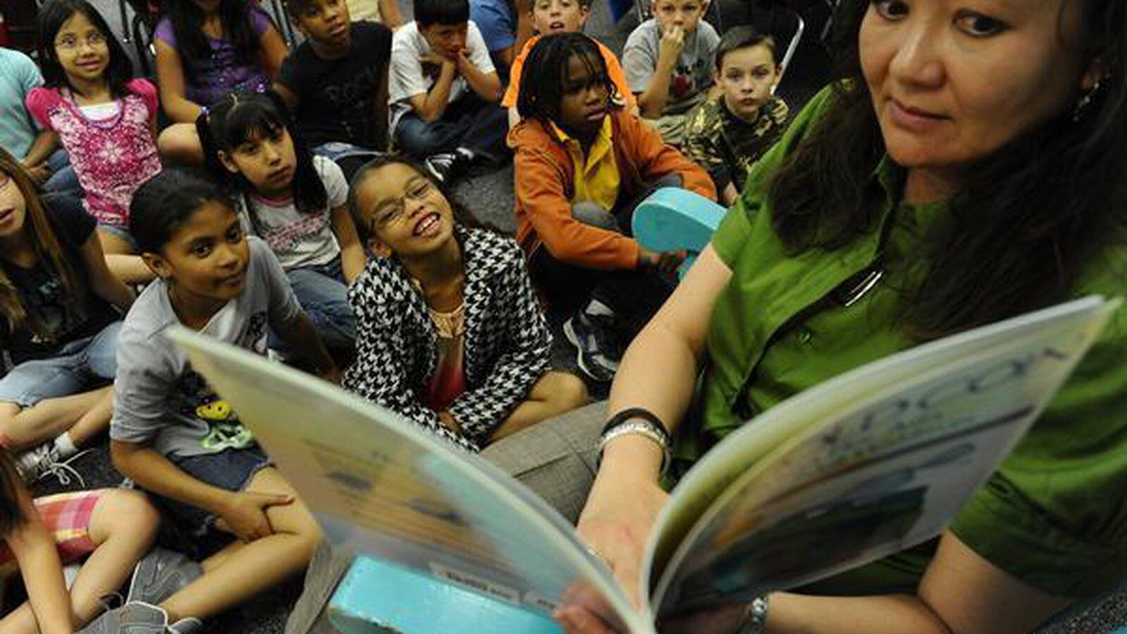Lisa Ragan reads to her third-grade class at Marrama Elementary School in Denver.