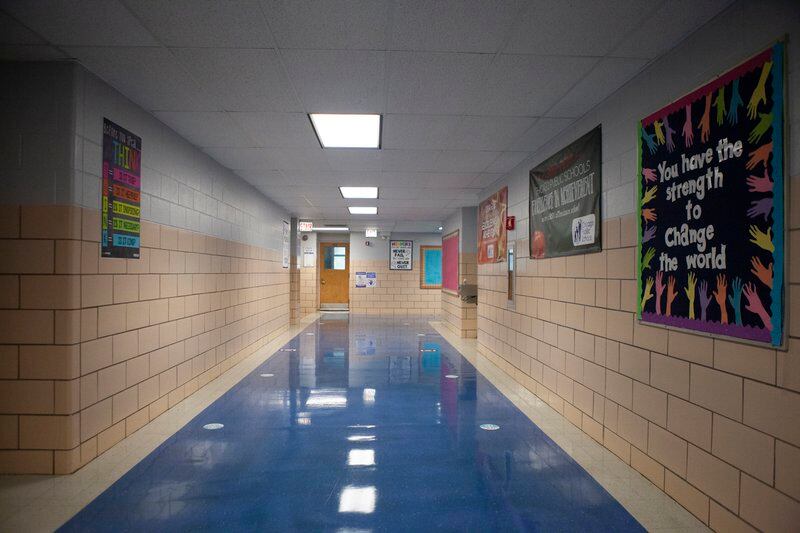 An empty hallway in a Chicago school.