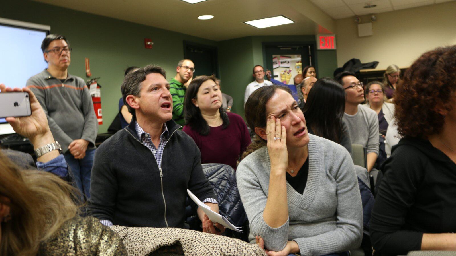 Angry parents shouted questions and concerns about middle school integration plans at a December 2019 meeting of the District 28 Community Education Council.