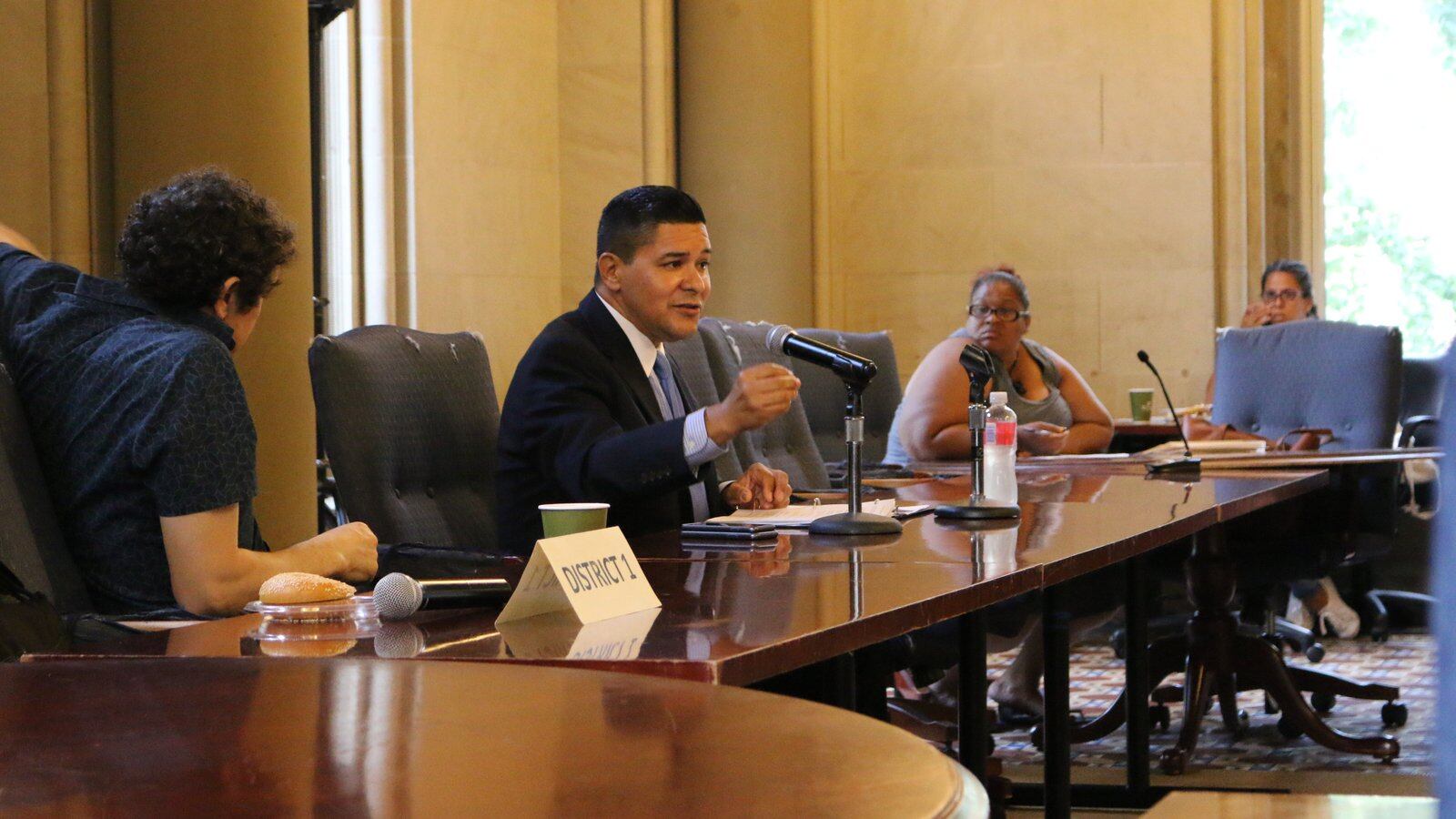 Richard Carranza speaks with members of the Chancellor's Parent Advisory Council in August.