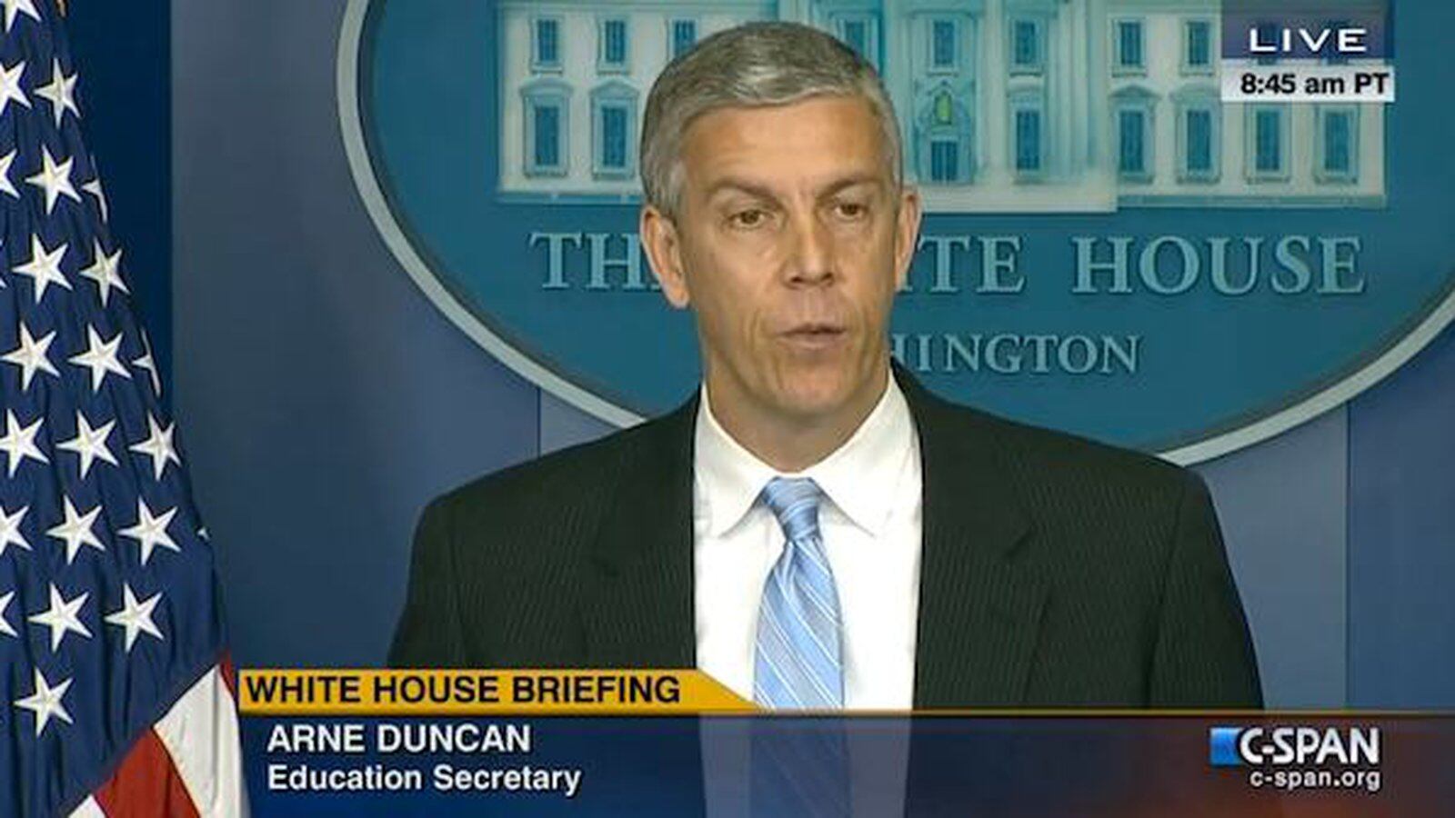 U.S. Education Secretary Arne Duncan at White House news conference.
