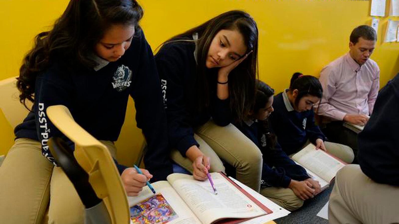Students at DSST: College View Middle School work on a reading assignment during an English Language Development class.