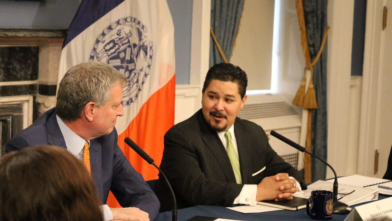 Mayor Bill de Blasio and Chancellor Richard Carranza at City Hall