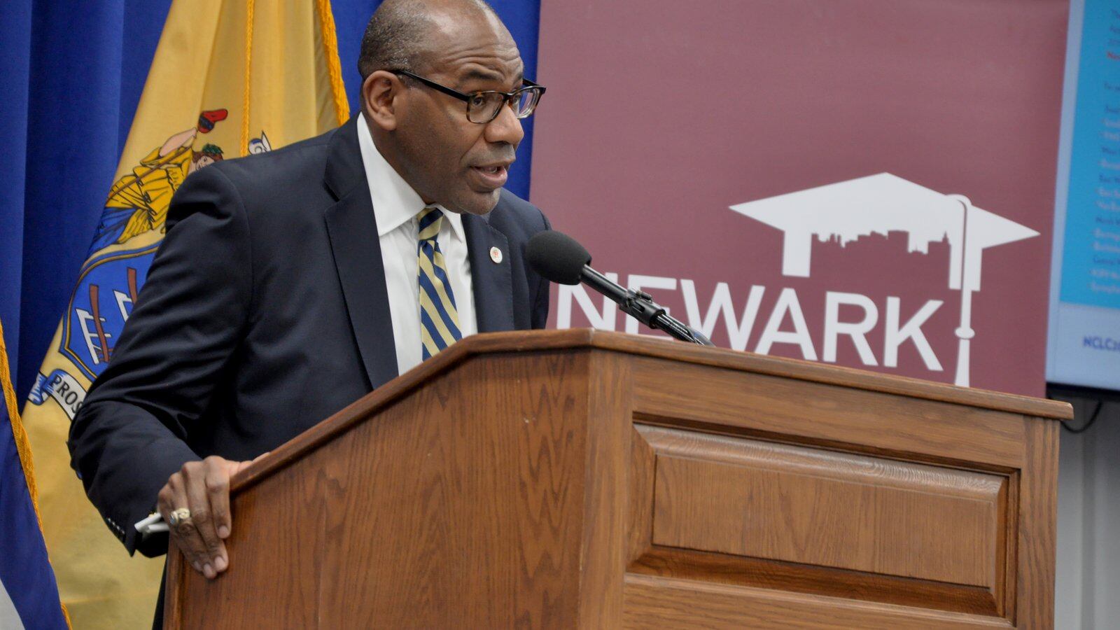 Reginald Lewis, executive director of the Newark City of Learning Collaborative, announces the launch of the campaign on Thursday at City Hall.