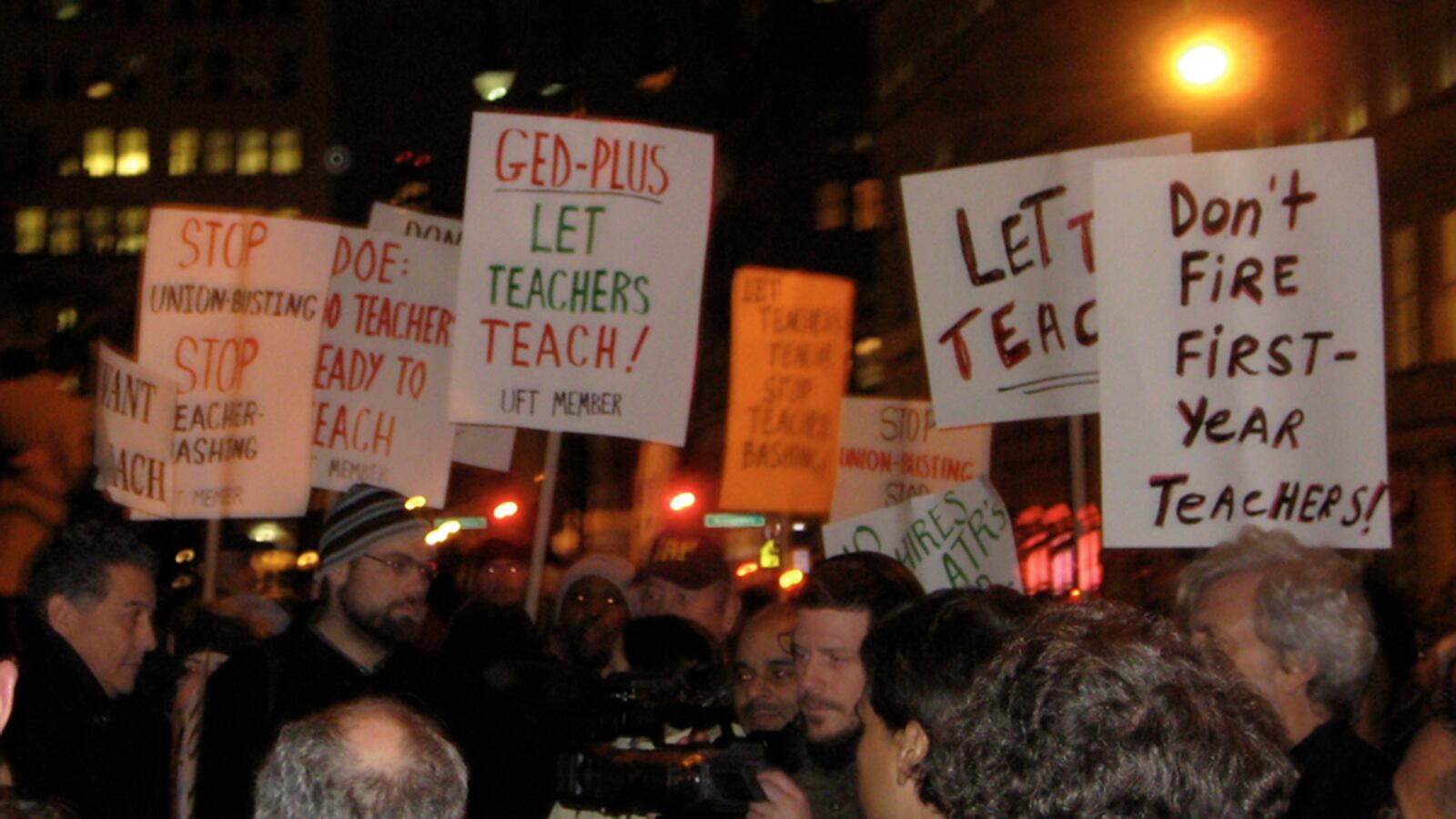 Excessed teachers rally outside the Department of Education in 2008 to protest the city's handling of its ATR pool.