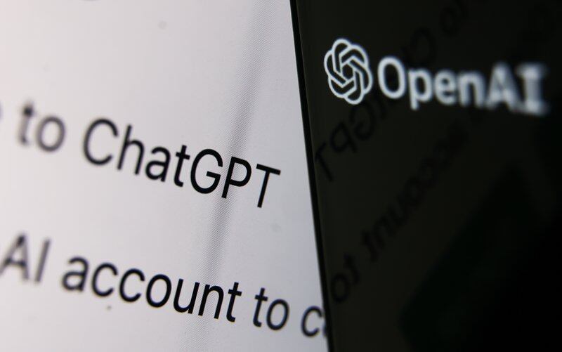 Black and white lettering reading “ChatGPT” and “OpenAI”