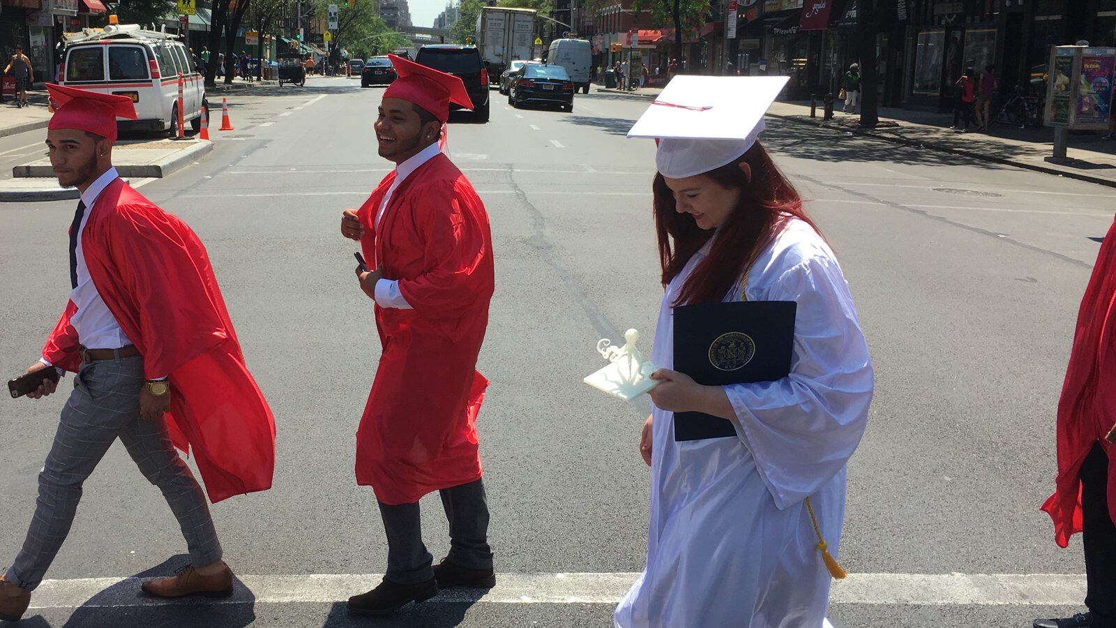 Students from The Urban Assembly Gateway School for Technology walked to a graduation ceremony.