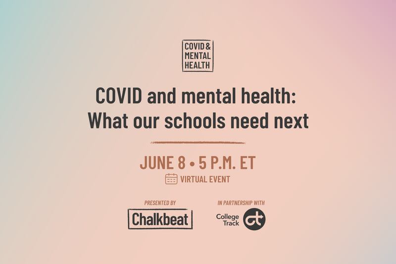 An event promotional image with the title “COVID and mental Health: What our schools need next” against a peach gradient background.