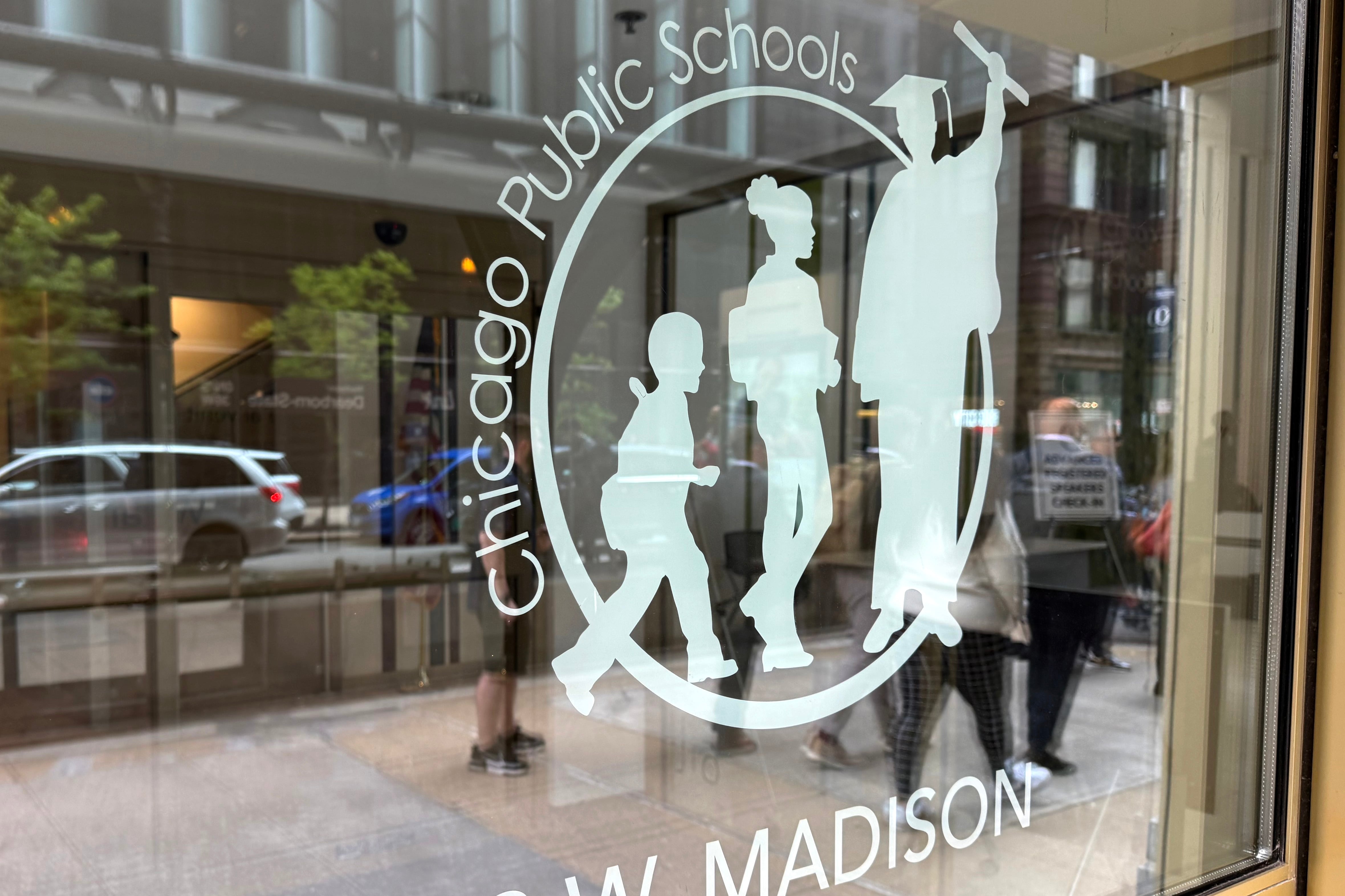 A logo on a window.