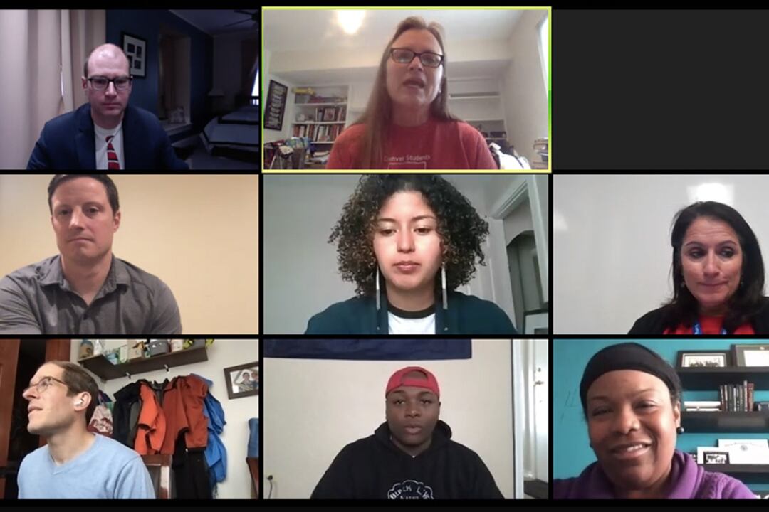 A virtual meeting of the Denver school board and staff during the COVID-19 pandemic.