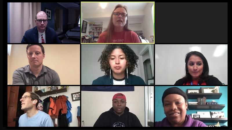 A virtual meeting of the Denver school board and staff during the COVID-19 pandemic.