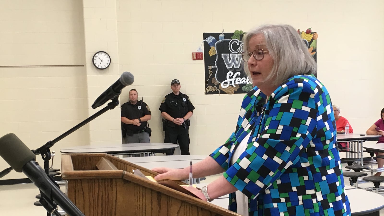 Mary Jane Lapointe, an attorney for Indiana Virtual School and Indiana Virtual Pathways Academy, asked the Daleville school board Thursday not to revoke the schools' charters.