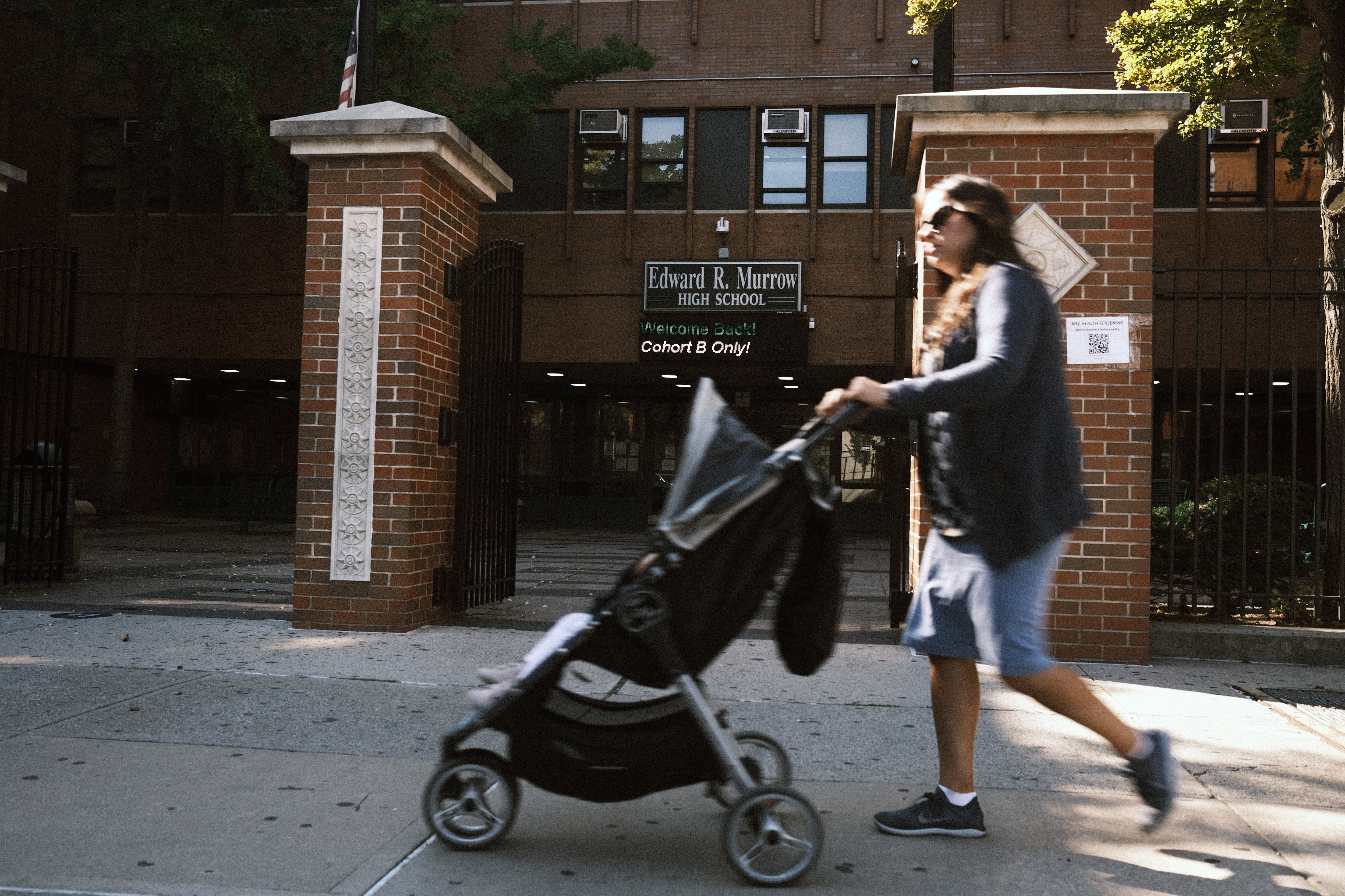 NEW YORK, NEW YORK - OCTOBER 06: The Edward R. Murrow High School stands closed due to a COVID-19 outbreak in the Midwood section of Brooklyn on October 06, 2020 in New York City.
