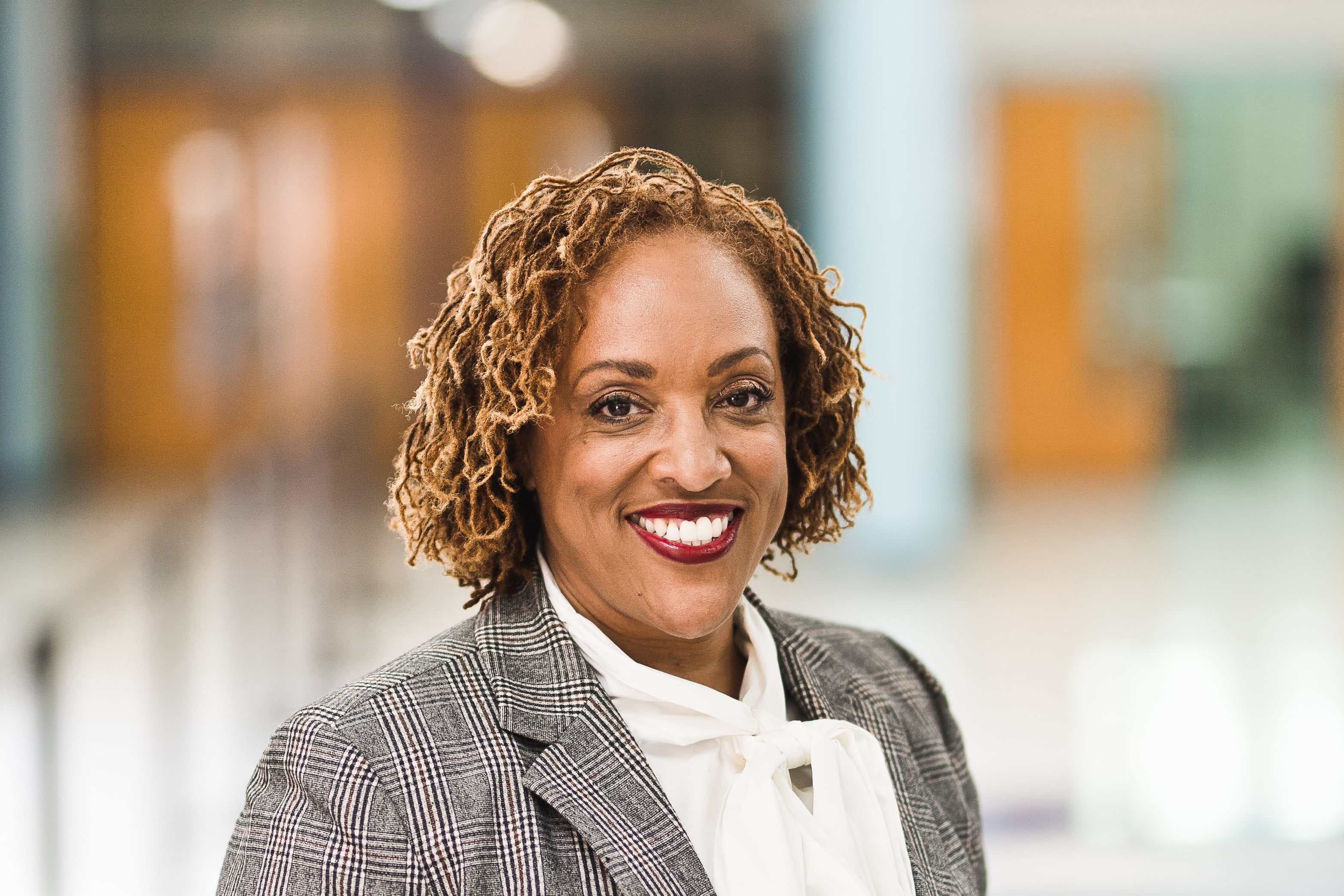 Kendra Ferguson poses for a portrait in a school