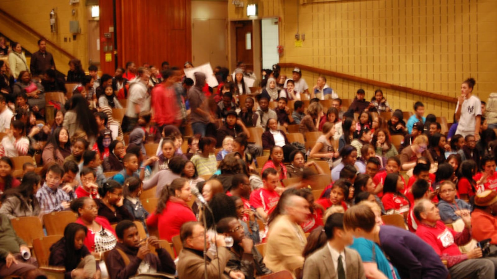 A public hearing at John Dewey High School in 2013.