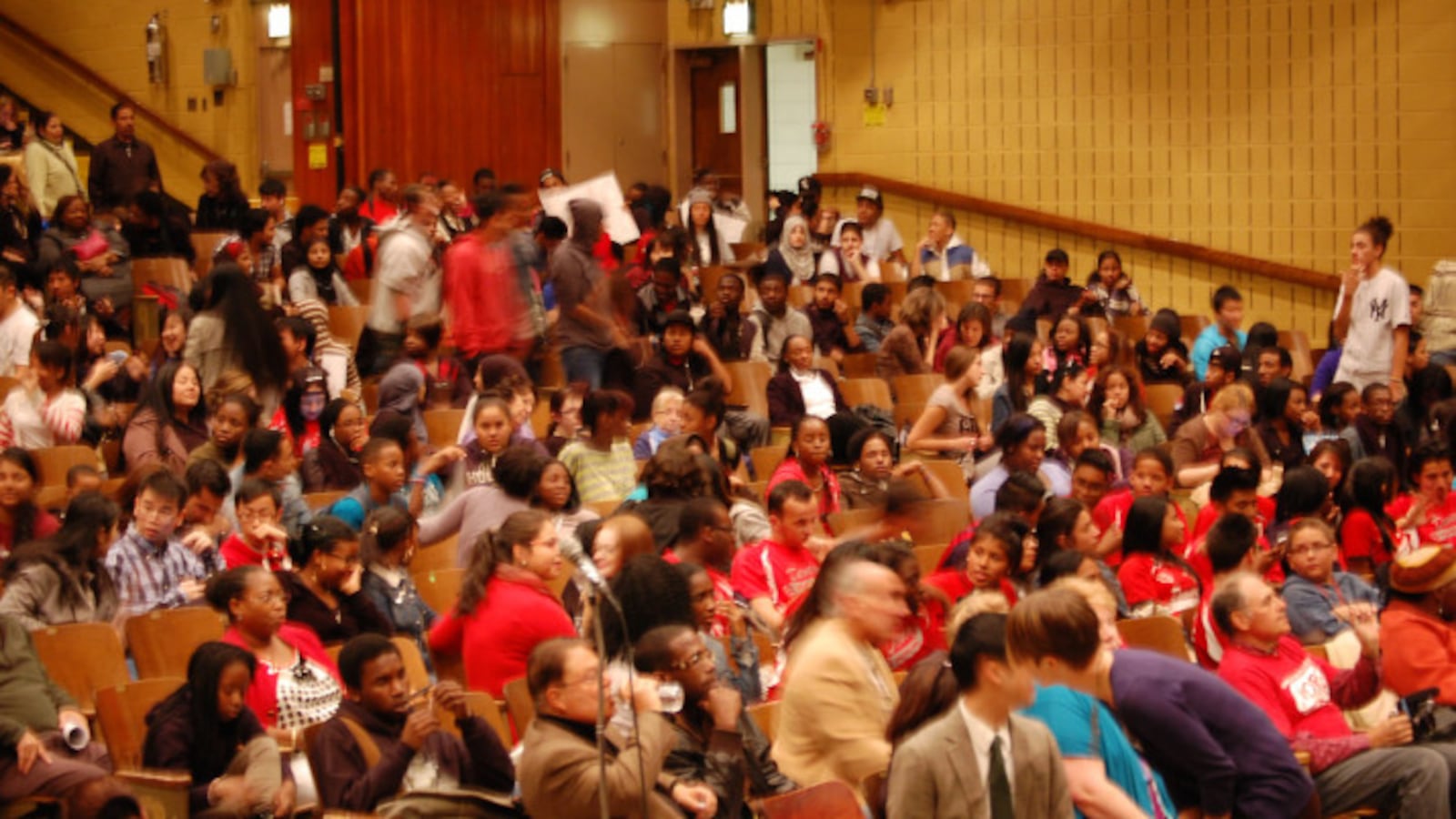 A public hearing at John Dewey High School in 2013.