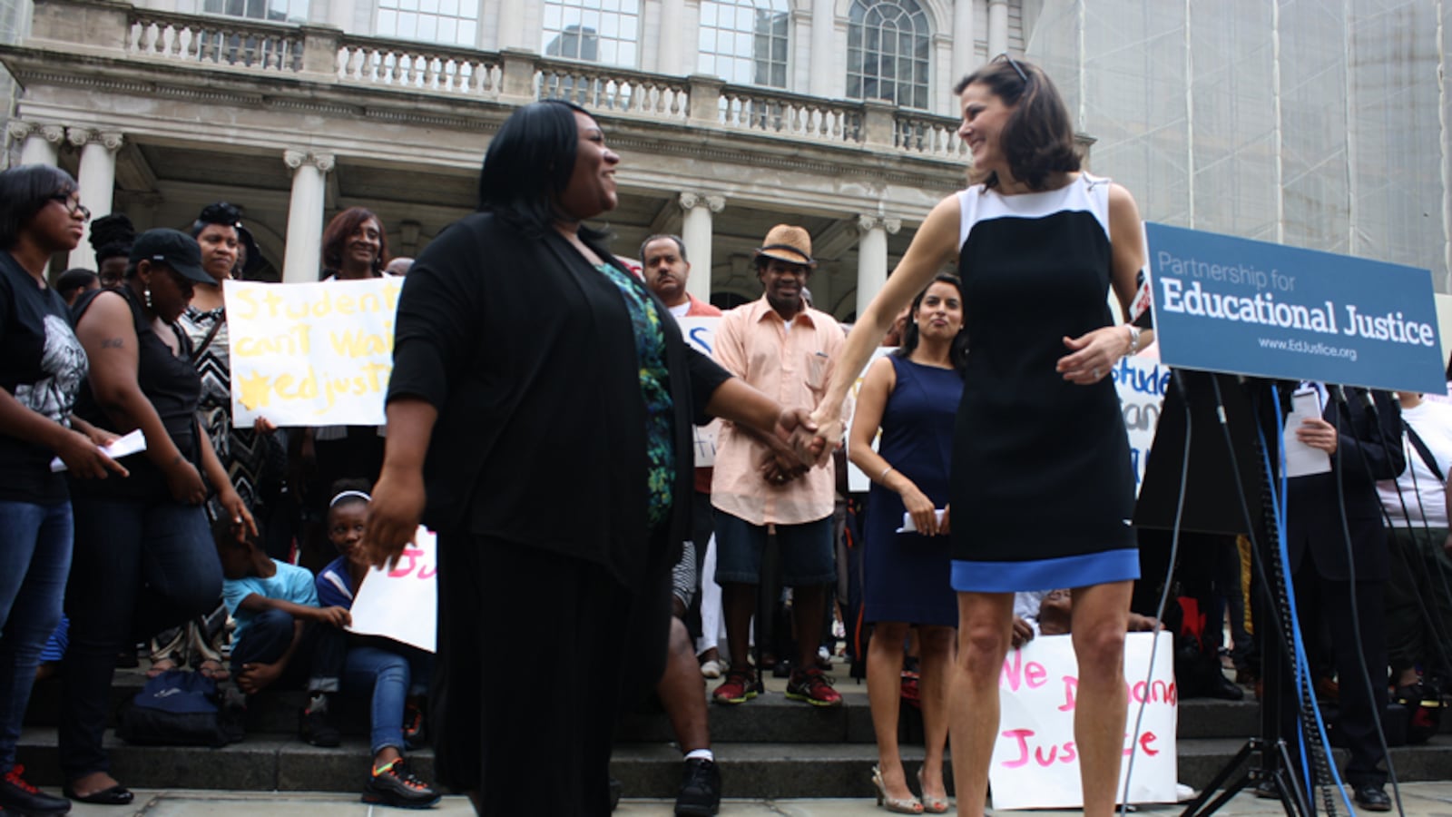 Carla Williams (left) is one of seven plaintiffs  suing the state over teacher tenure laws. The efforts are led by news-anchor-turned-education-activist Campbell Brown (right).