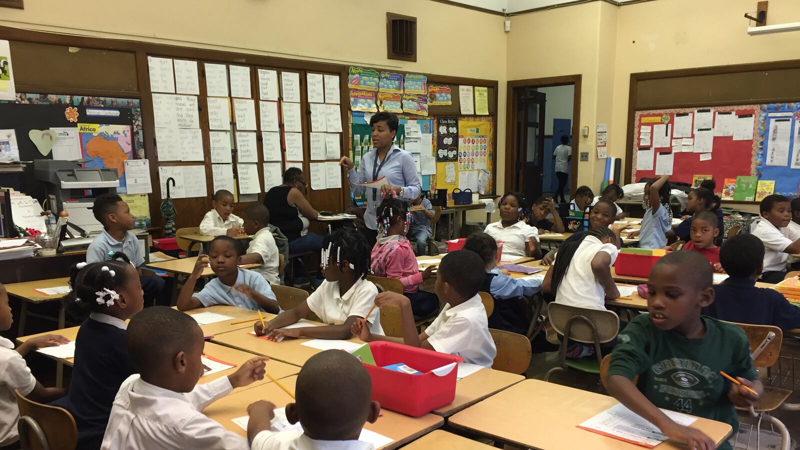 Rynell Sturkey, a first-grade teacher at Paul Robeson Malcolm X Academy on Detroit's west side often manages jam-packed classrooms of 37 kids or more. Her students have no music or art or gym. “They’re with me all day in this room. We’re tired,” she said.