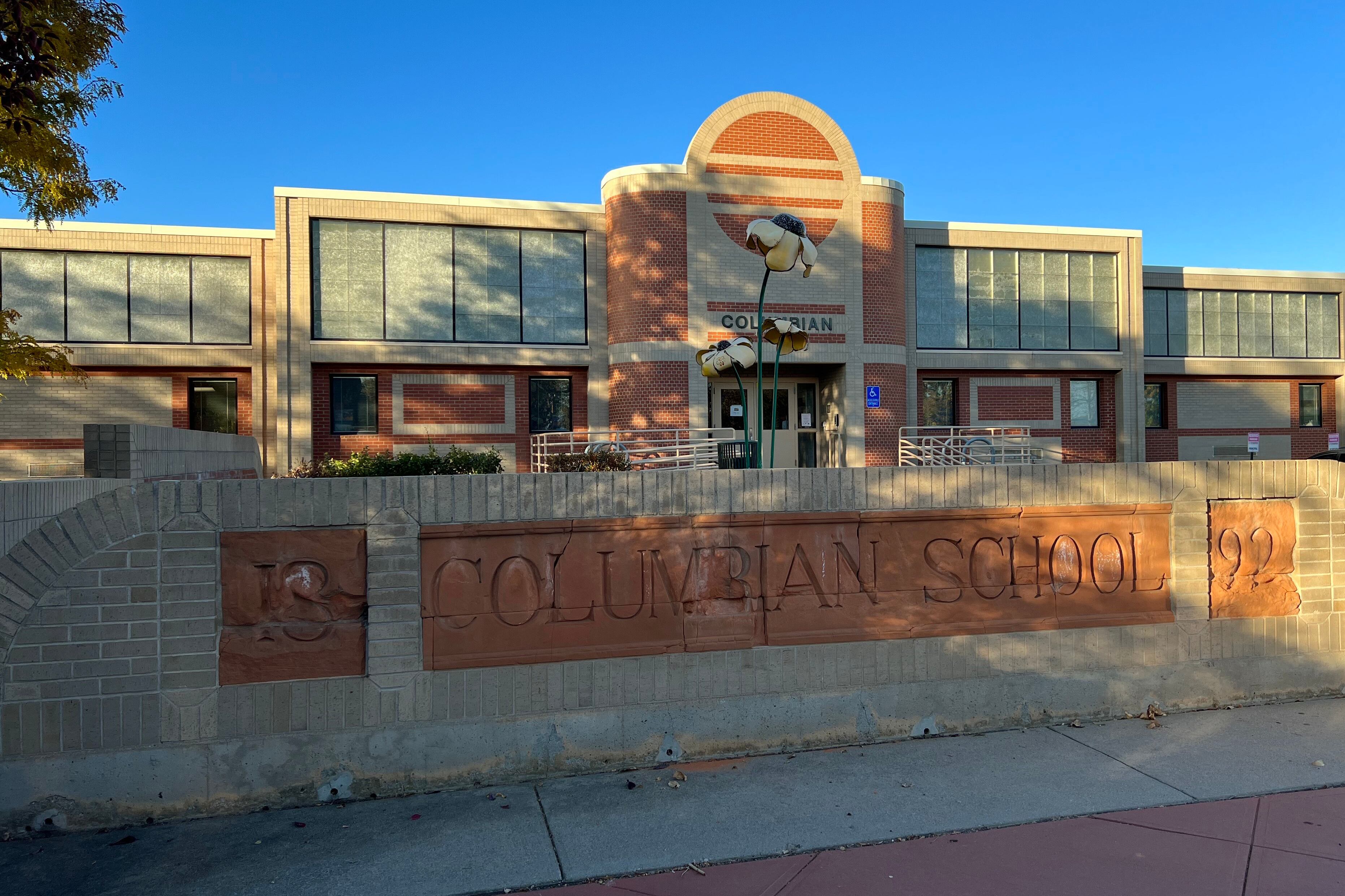 The front entrance of a school building.
