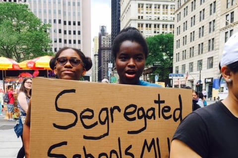 New York City students called for school integration at a rally at City Hall in May 2017.