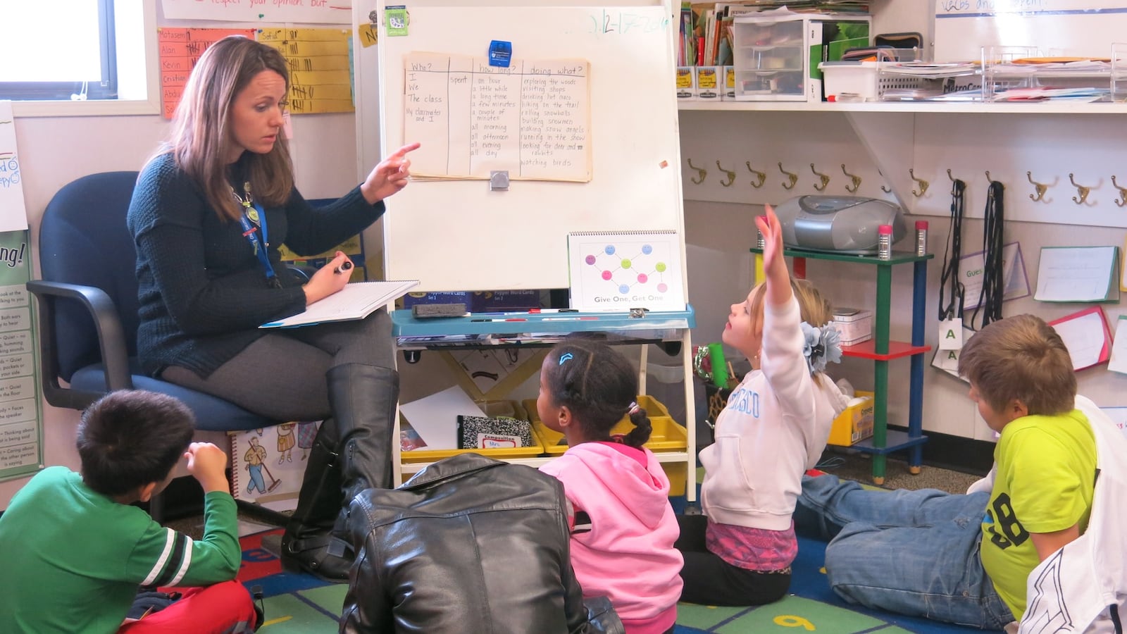 Third graders at Ellis Elementary study English with ESL teacher Bree Roon. Each of these children has a different native language.