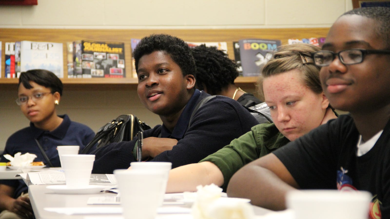 Students meet for their monthly editorial meeting on the University of Memphis campus.