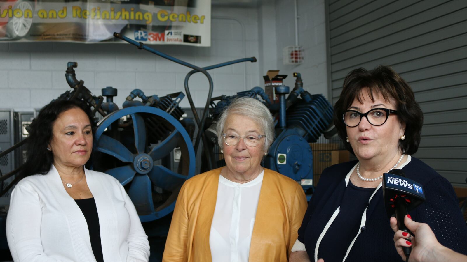 Board of Regents Chancellor Betty Rosa, New York City Schools Chancellor Carmen Fariña and State Education Commissioner MaryEllen Elia at Thomas A. Edison Career and Technical Education High School