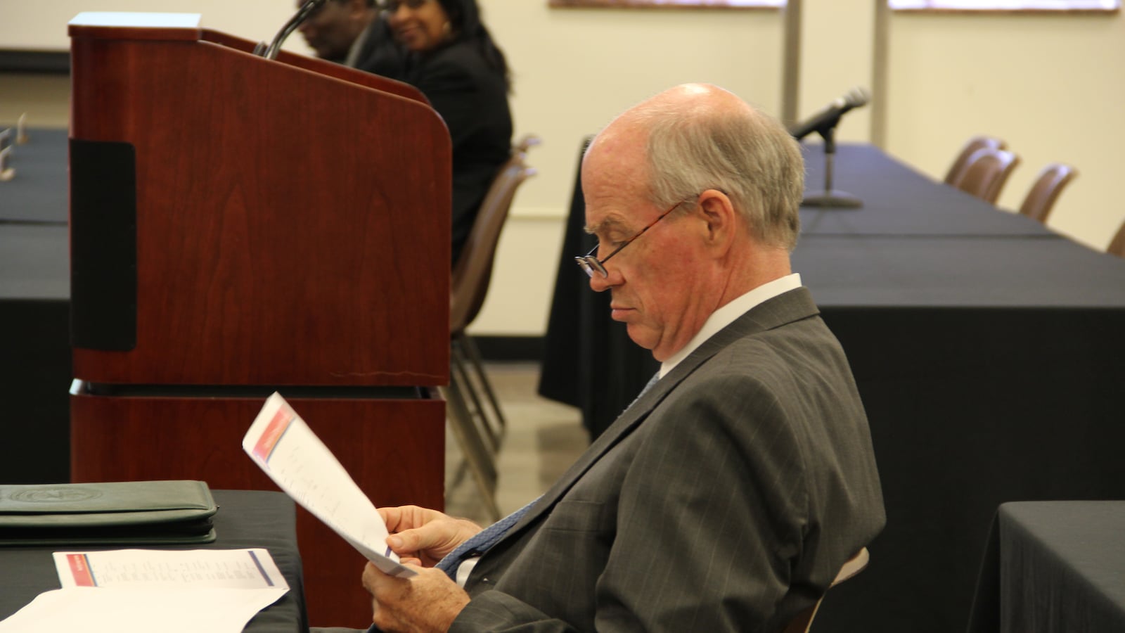 Shelby County budget director Mike Swift studies information presented by leaders of Shelby County Schools during a budget hearing on July 5.
