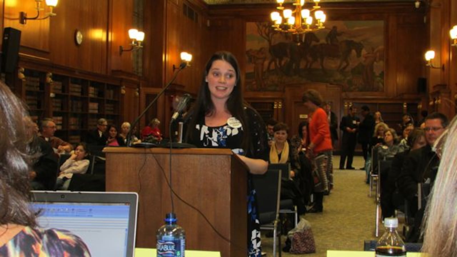 Emily Camenisch came from more than two hours from Corydon to tell state board members draft standards were too much like Common Core standards at the Indiana State Library. (Scott Elliott)