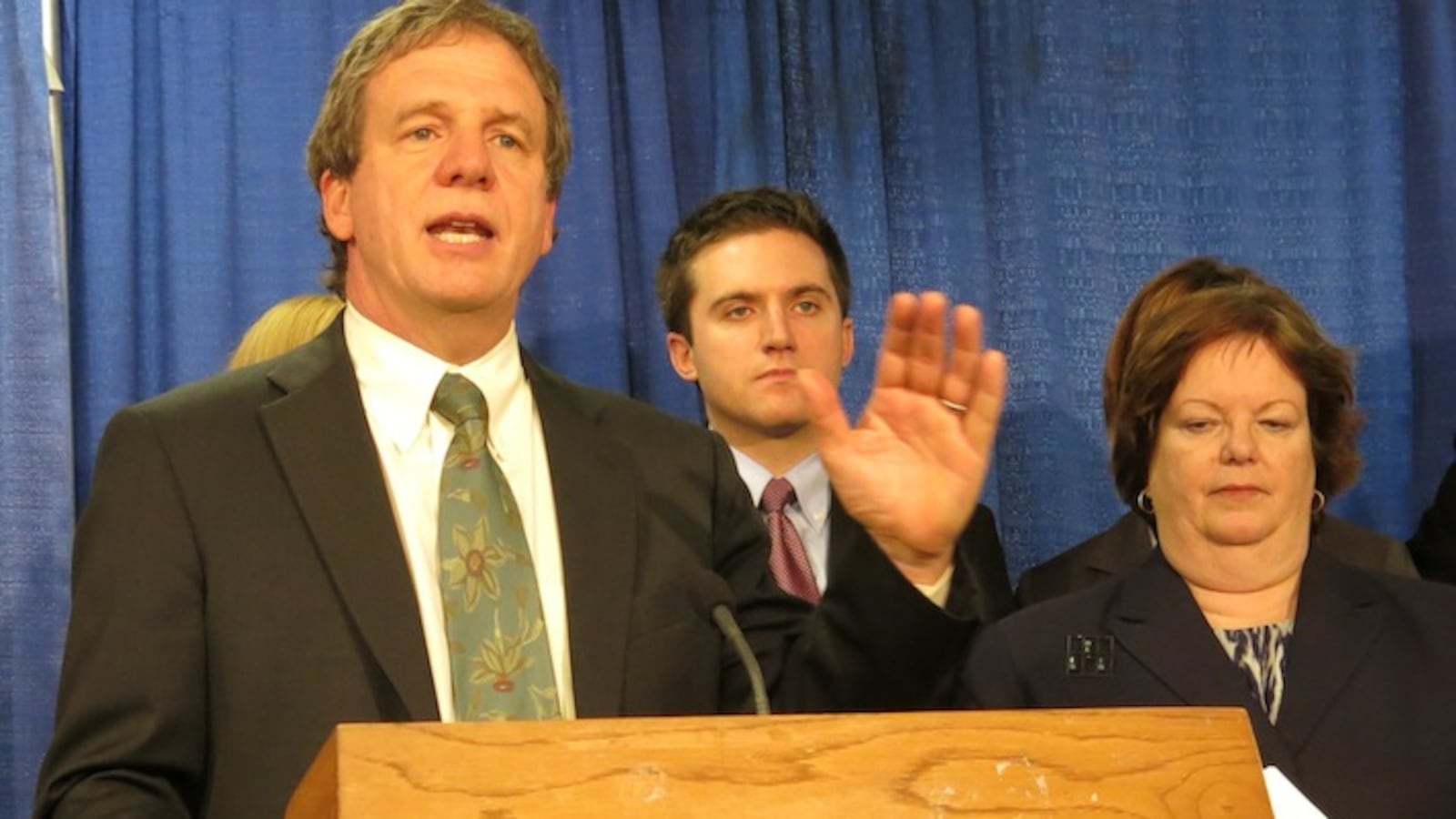 Alliance for Quality Education Executive Director Billy Easton speaks at a press conference.