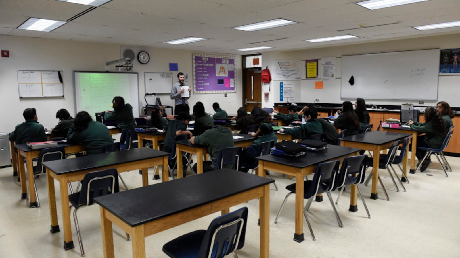 A seventh-grade biology class at the Montbello campus in Denver in 2017.