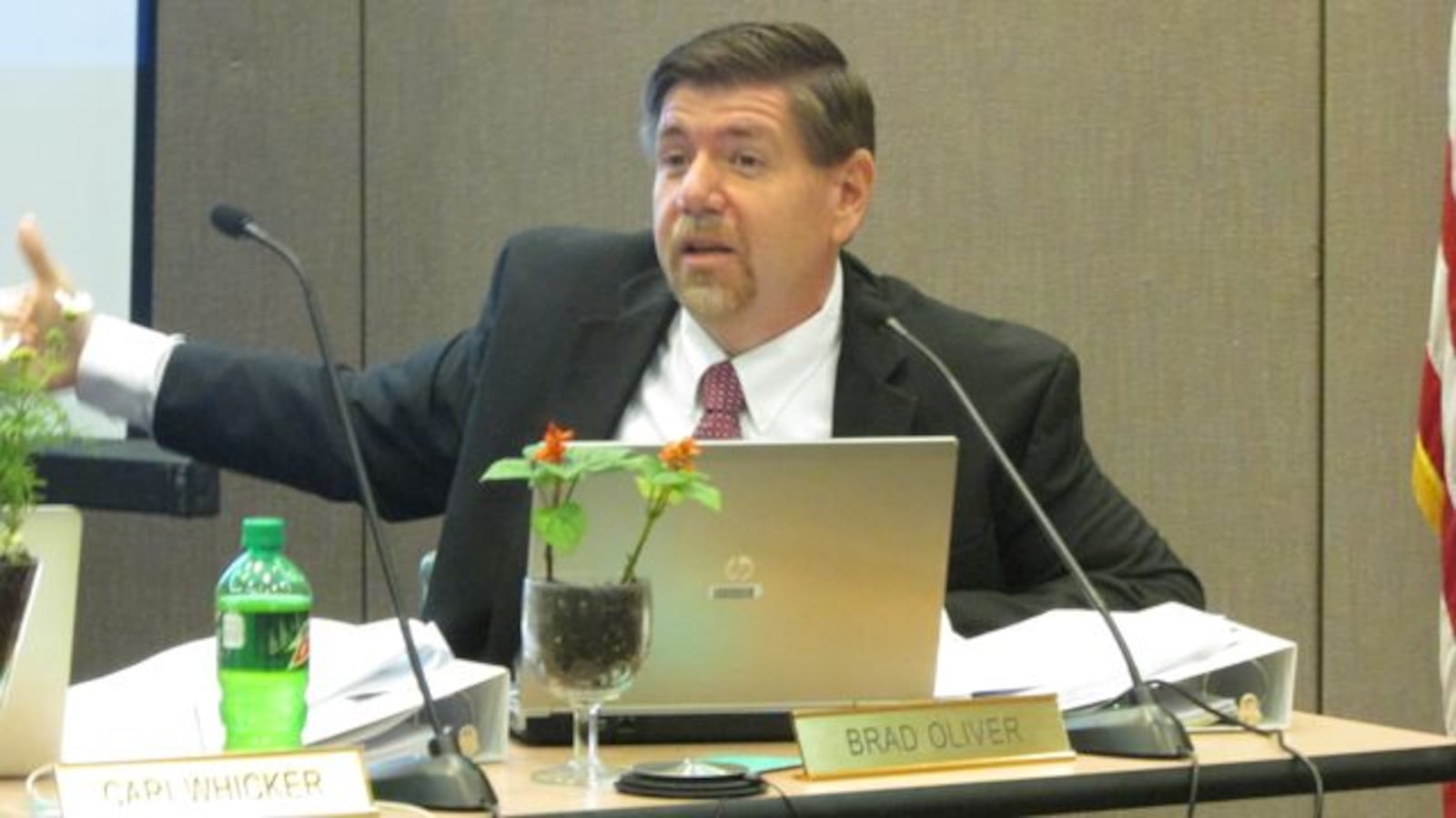 Indiana State Board member Brad Oliver, shown at a board meeting in May, testified for a bill that would shift authority away from the Indiana Department of Education
