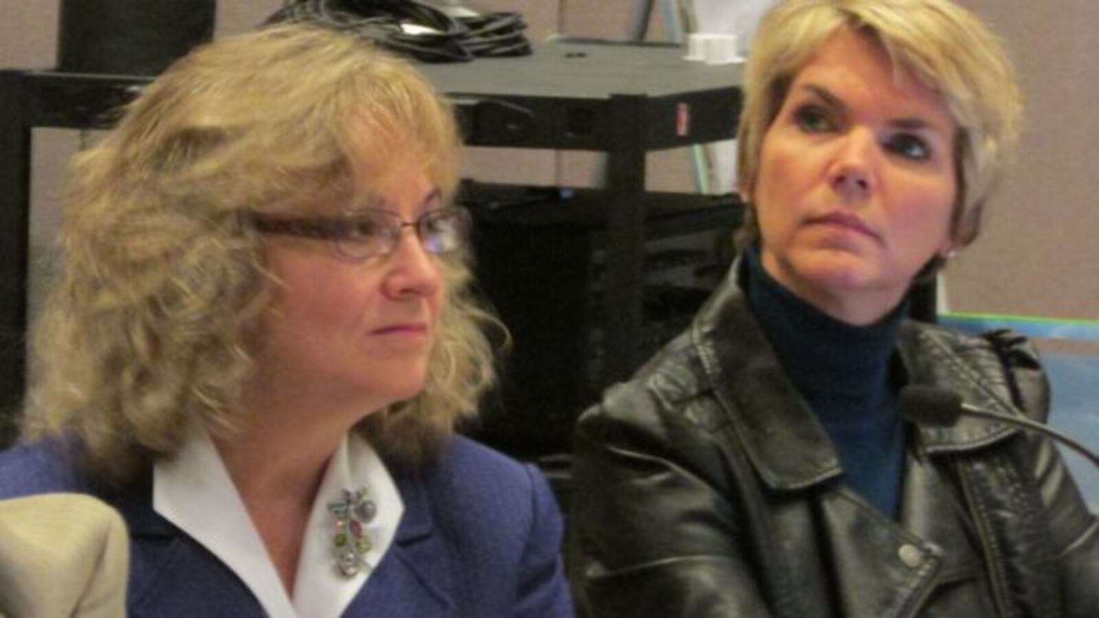 State board member Cari Whicker, right, spoke in favor of proposed new social studies standards. (Scott Elliott)