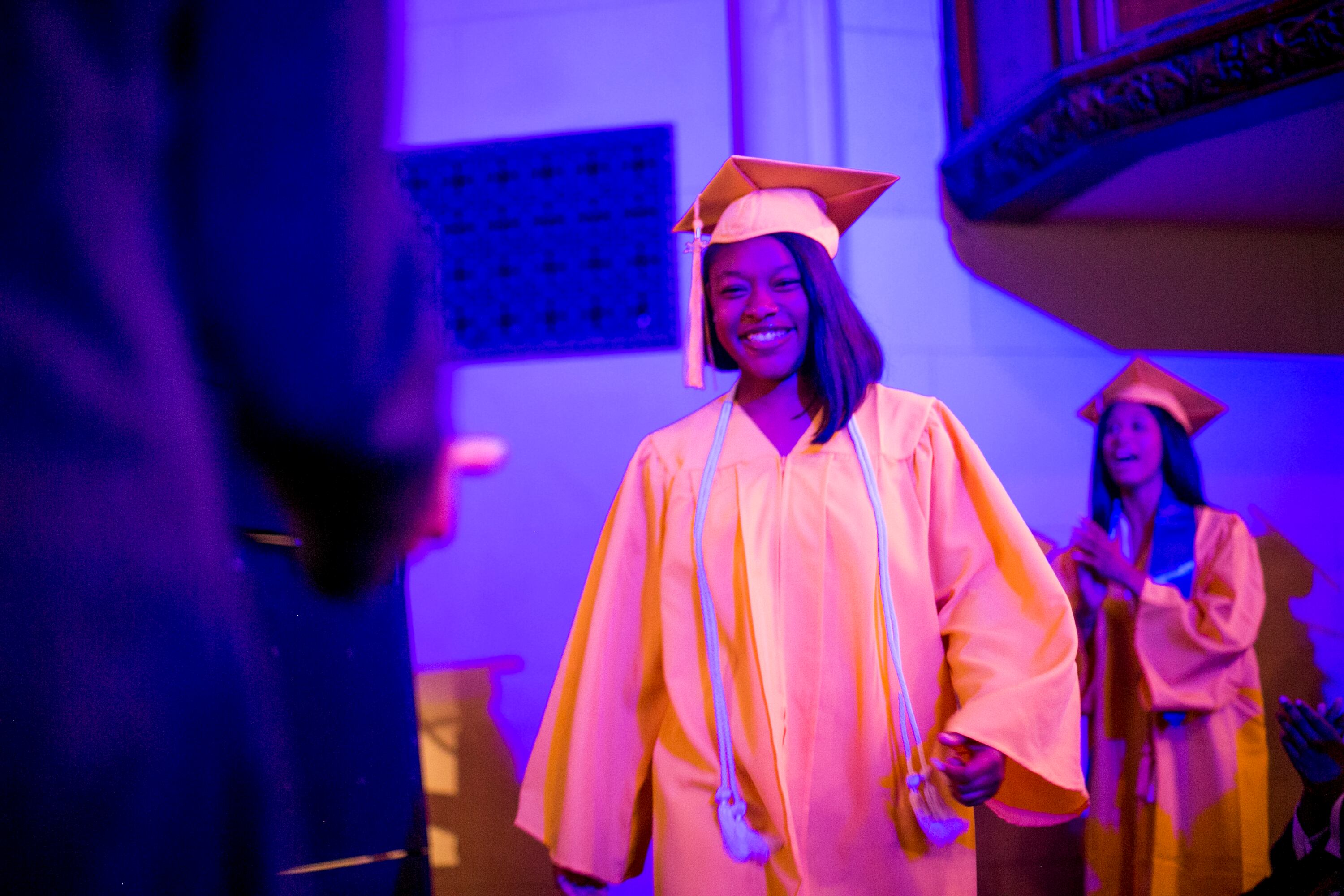 Kashia Perkins, a Michigan State University freshman, shown during her June graduation from the Jalen Rose Leadership Academy