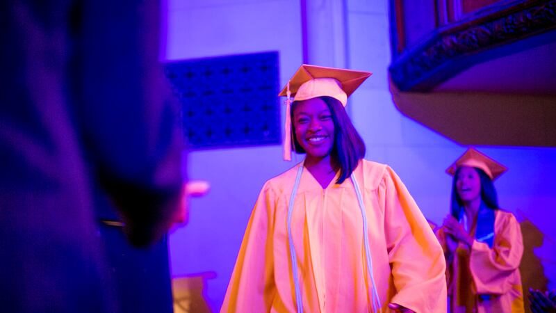 Kashia Perkins, a Michigan State University freshman, shown during her June graduation from the Jalen Rose Leadership Academy