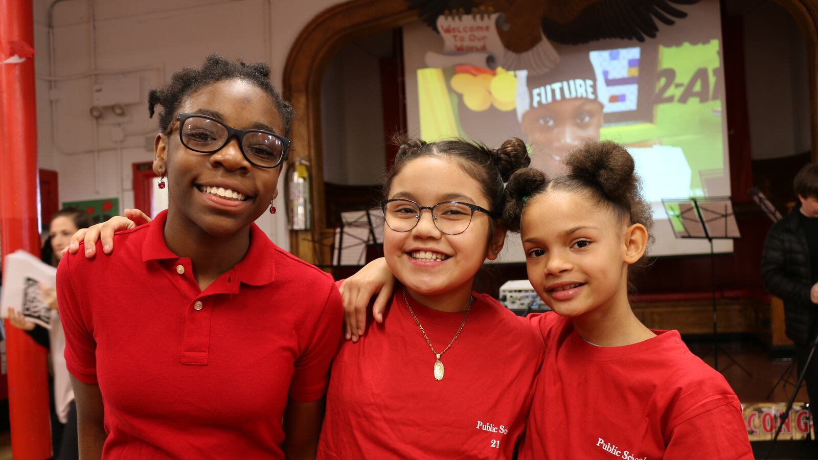 Zubaidah Bhello, Joselyn Quinteros and Jade Johnson attend the grand opening of P.S. 21's college center.