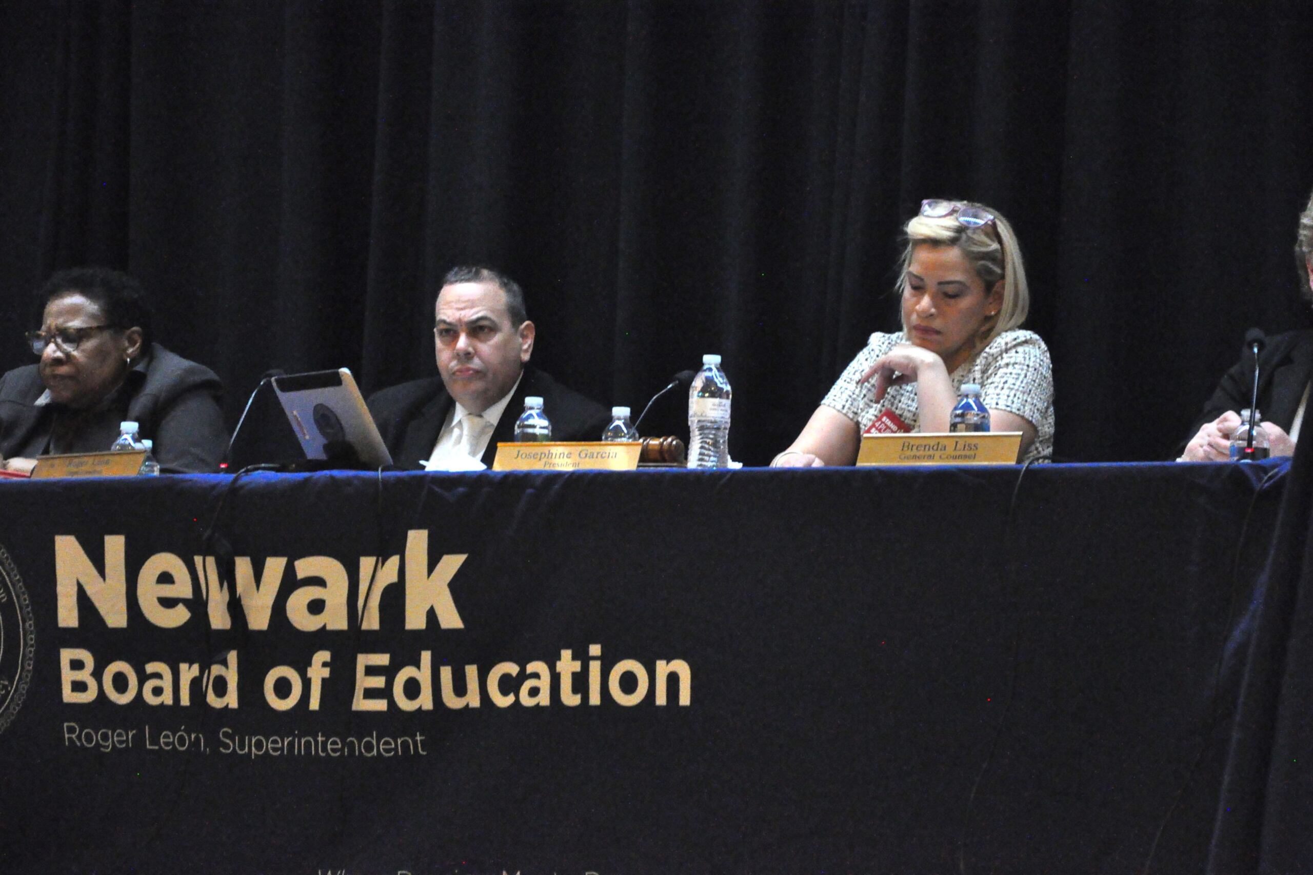 Newark Superintendent Roger León listened as charter school advocates and critics voiced their opinions at the board meeting.