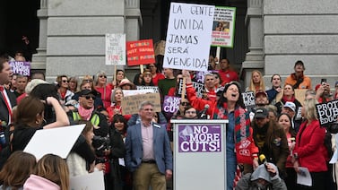 Thousands of educators rally to demand lawmakers preserve K-12 funding next year