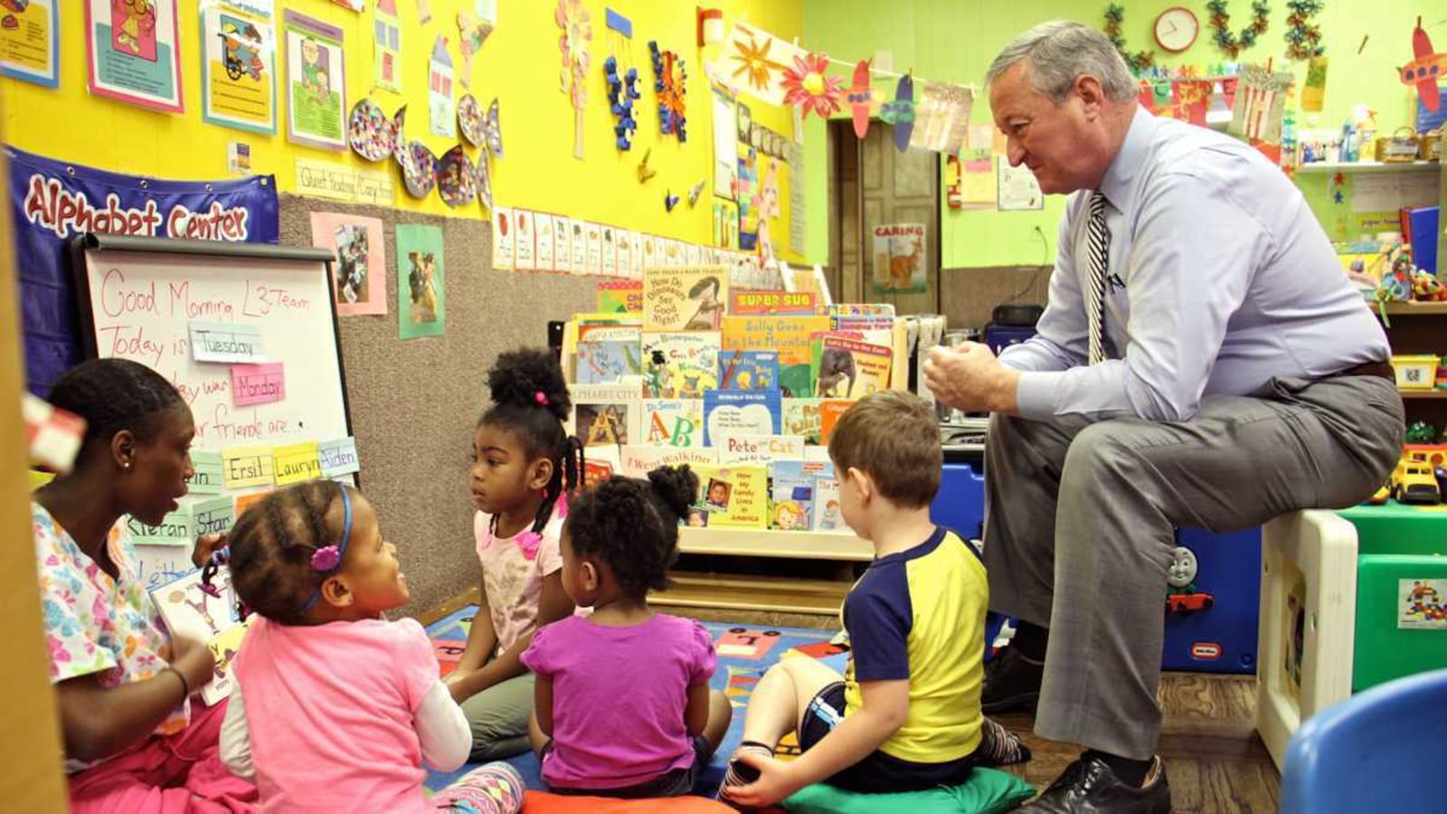Philadelphia Mayor Jim Kenney with students of the littler learners literacy academy.