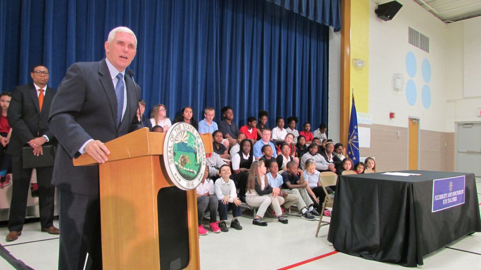Gov. Mike Pence visited IPS School 88 in May.
