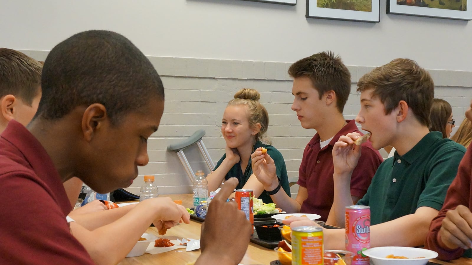 Students eat lunch at the Oaks Academy Middle School, a private Christian school in Indiana that is integrated by design and accepts taxpayer funded vouchers.