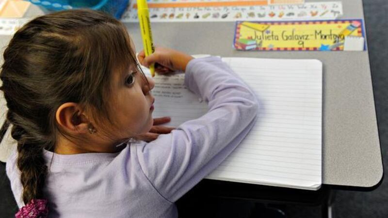 First grader Julieta Galaviz-Montoya works with her highlighter at Alice Terry Elementary School on Oct. 2, 2012.