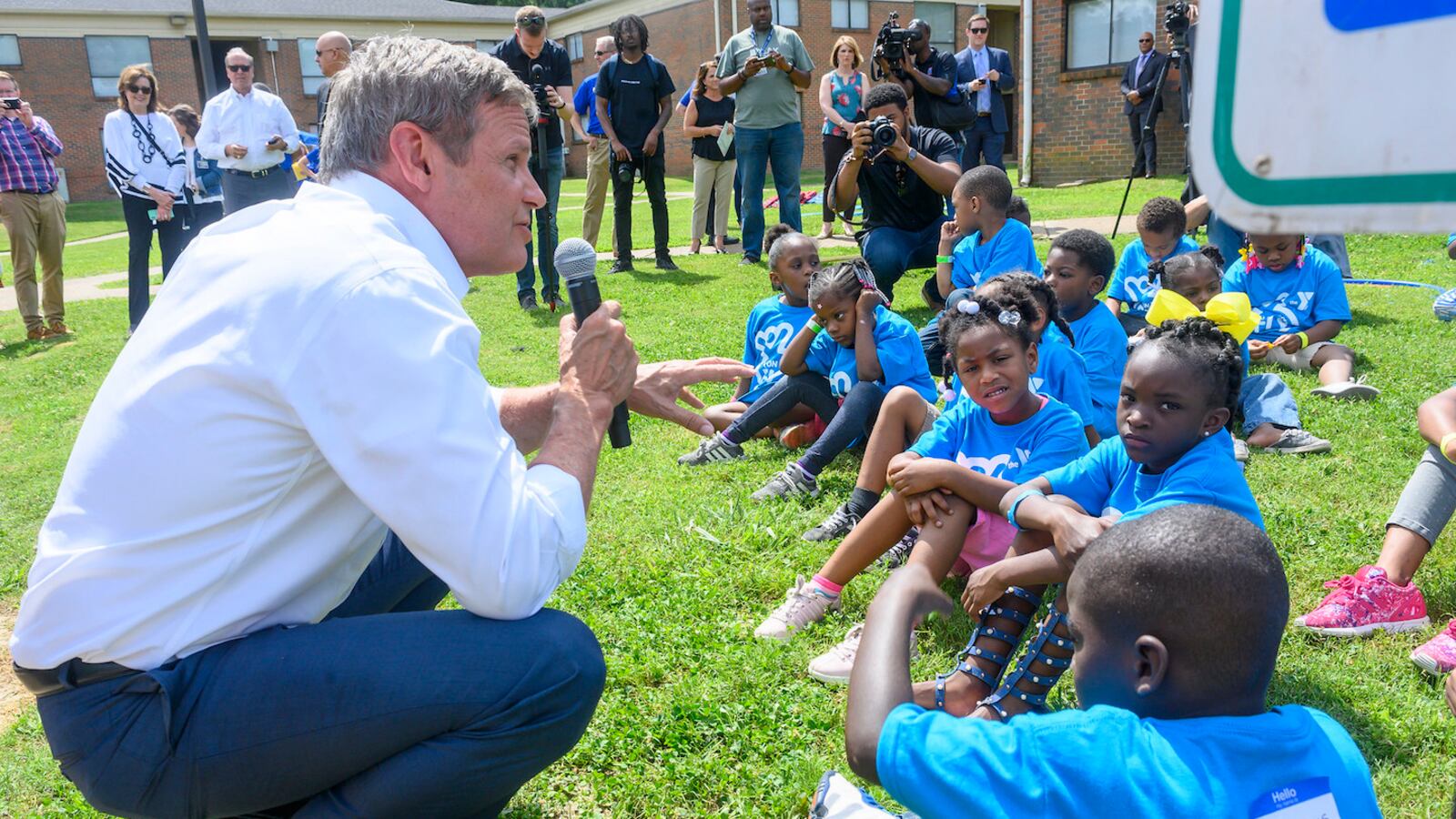 Gov. Bill Lee visits a YMCA program in Memphis and speaks with children who could be eligible for his education savings account program. Lee wants the program to launch in time for the 2020-21 school year.