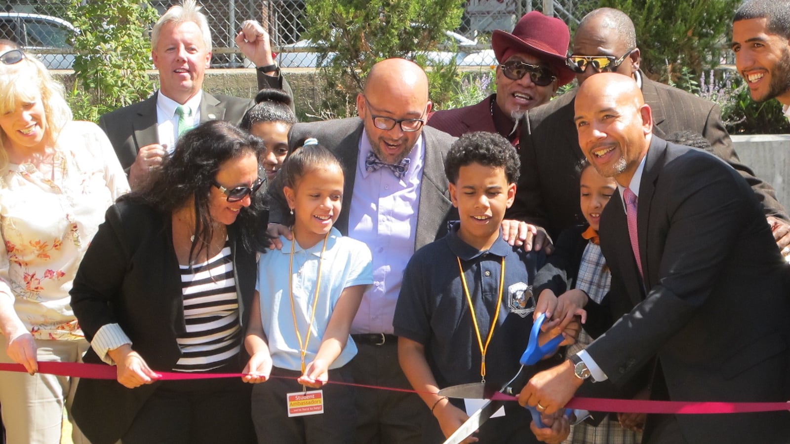 Chancellor Betty Rosa and Bronx Borough President Ruben Diaz Jr. cut the ribbon for a new playground at P.S. 55/Success Academy Bronx 2.