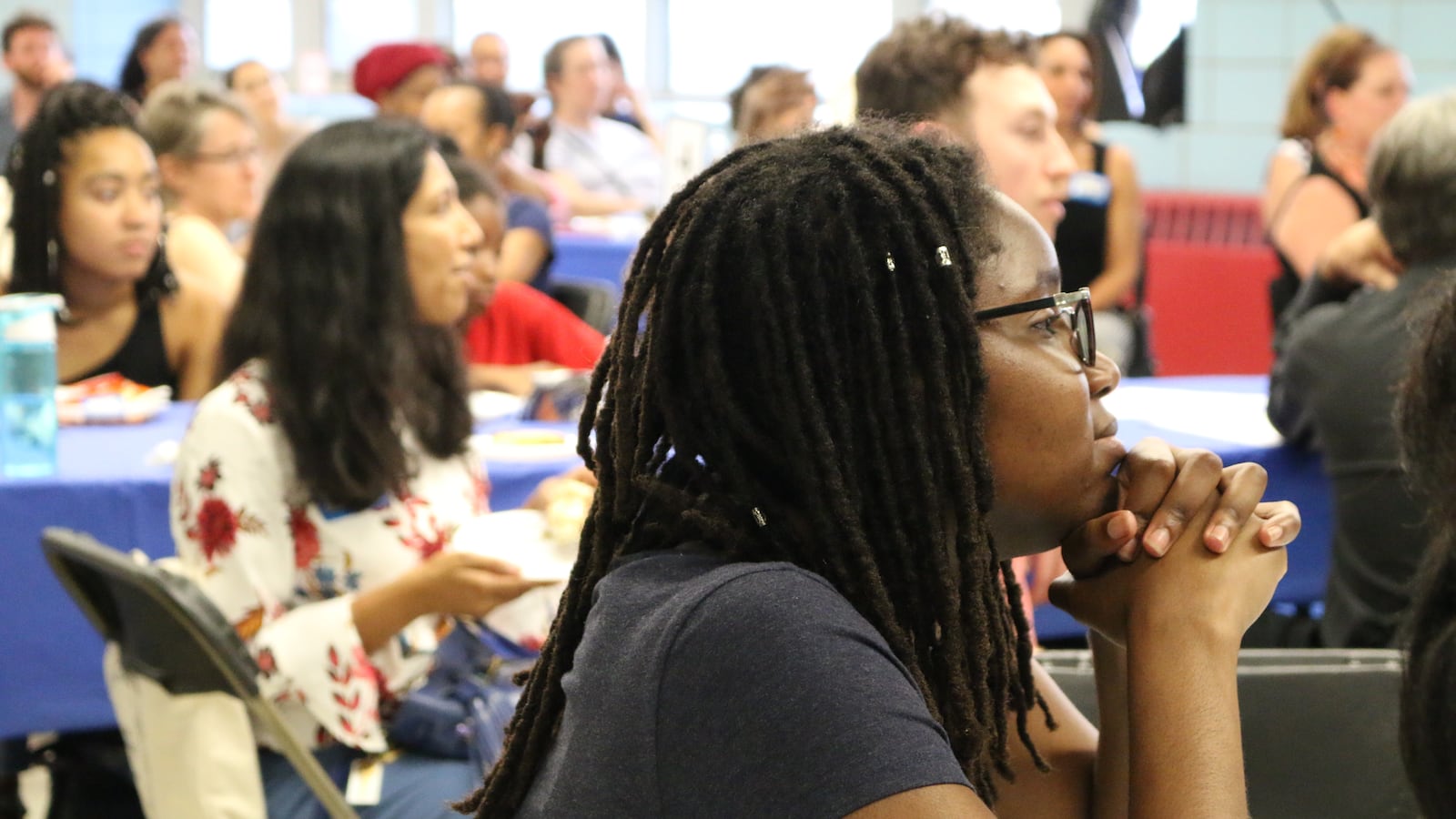 Parents, educators, and integration advocates listen to Chancellor Richard Carranza give a speech about the need to integrate schools.